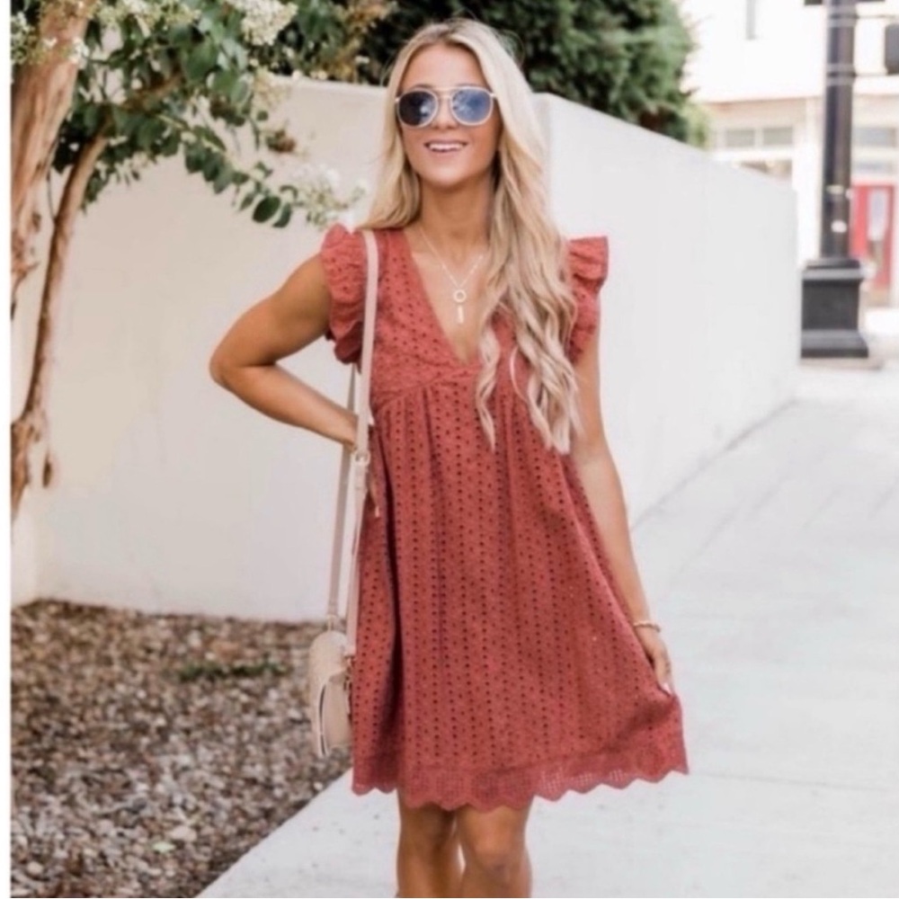 Rust Eyelet Babydoll Romper